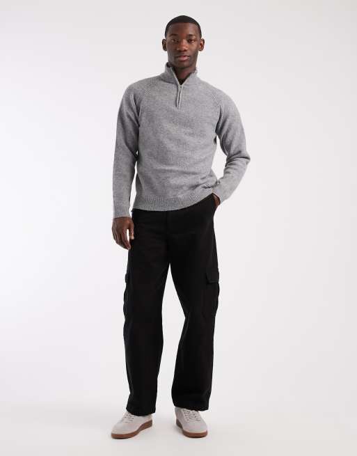 Threadbare knitted quarter zip jumper in light grey, 2 of 5