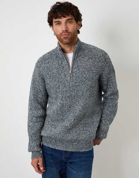Threadbare Knitted quarter zip jumper in navy - view 1