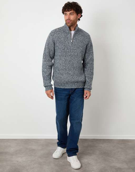 Threadbare Knitted quarter zip jumper in navy, 2 of 4