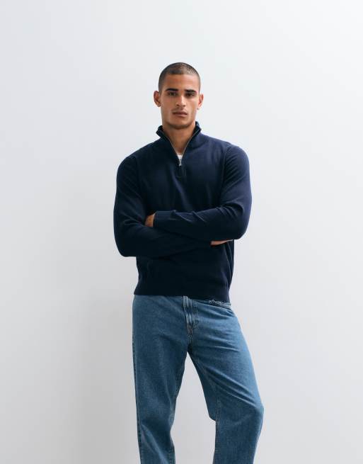 Threadbare knitted quarter zip jumper in navy, 4 of 5