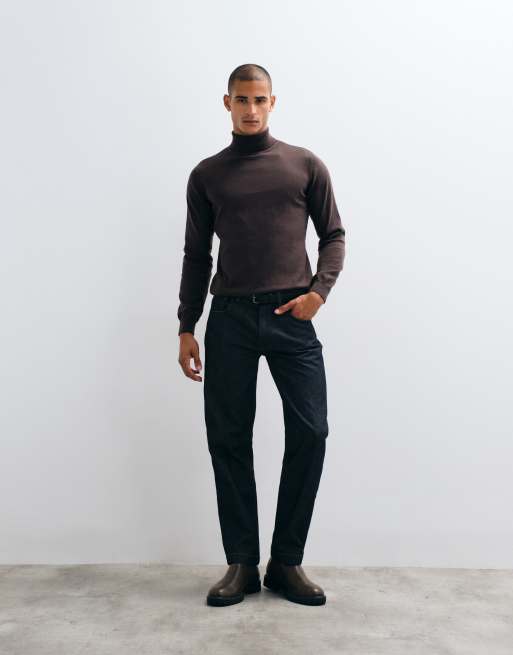 Threadbare knitted roll neck jumper in chocolate brown, 2 of 5