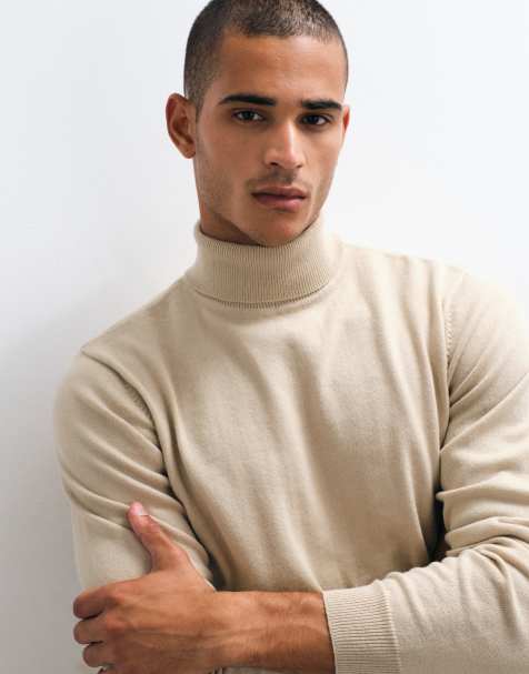 Threadbare knitted roll neck jumper in taupe - view 1