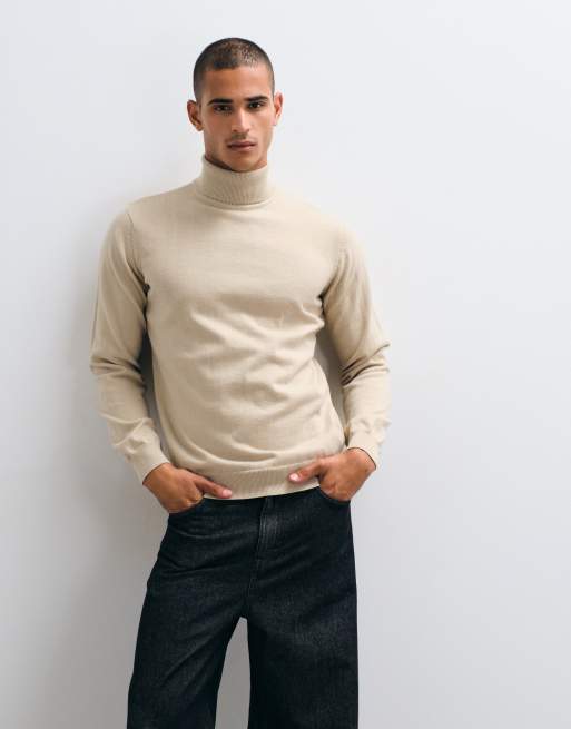Threadbare knitted roll neck jumper in taupe, 2 of 5