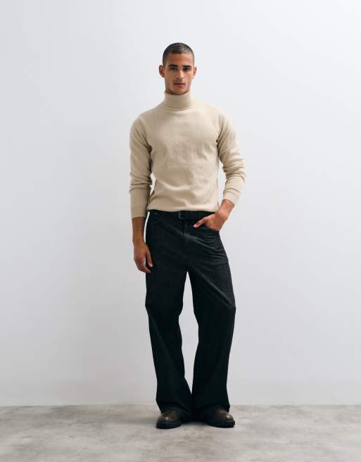 Threadbare knitted roll neck jumper in taupe, 3 of 5