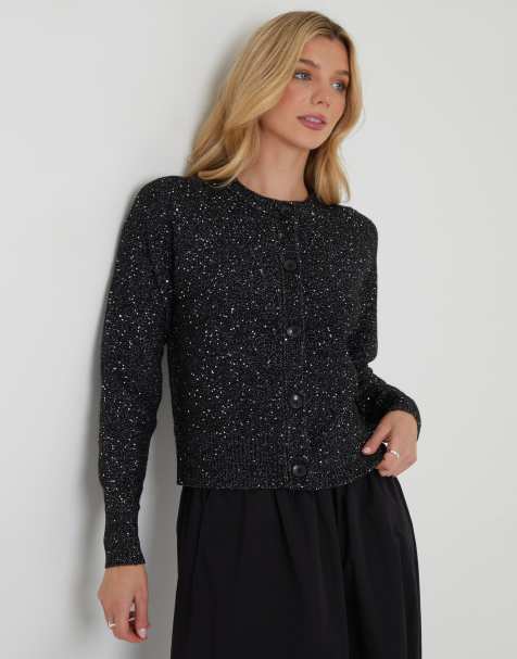 Threadbare Knitted sequin cardigan in black