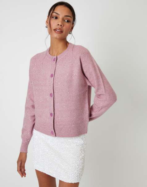 Threadbare Knitted sequin cardigan in pink - view 1