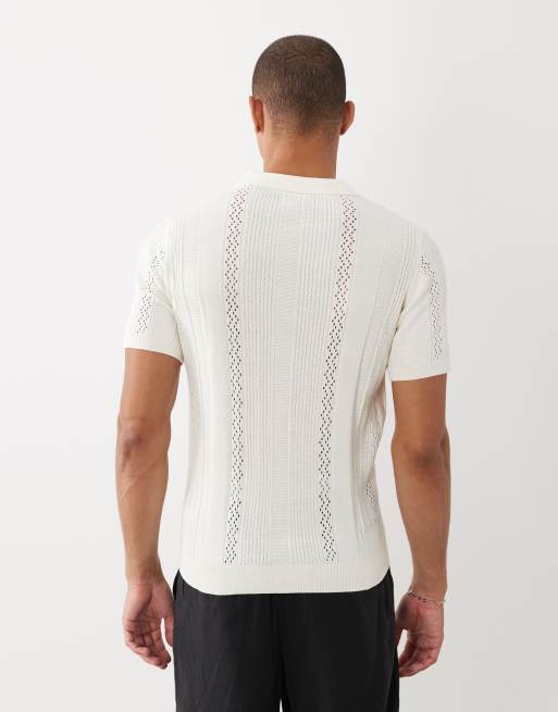 Threadbare knitted short sleeve polo shirt in ecru, 3 of 5