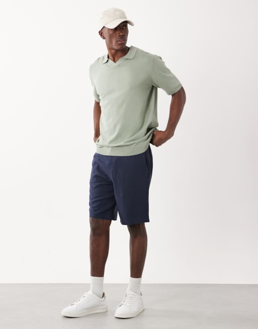 Threadbare knitted short sleeve polo shirt in sage green, 2 of 5
