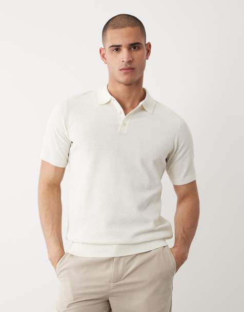 Threadbare knitted short sleeve polo top in ecru - view 1