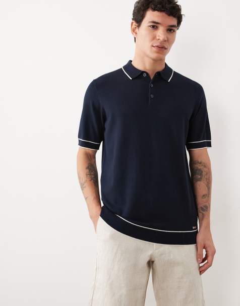 Threadbare knitted short sleeve polo top with tipping in navy - view 1