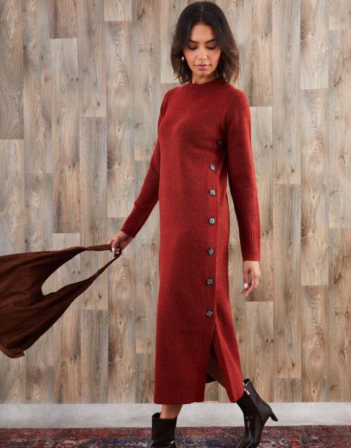 knee length dresses for ladies Brown Lace Detail Button Down Maternity Maxi Dress