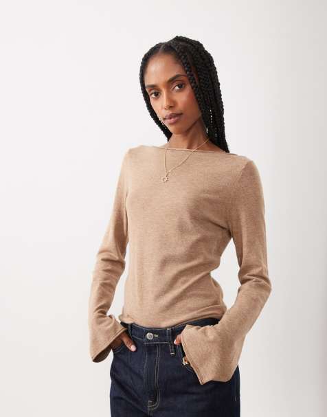 Threadbare knitted slash neck top in oat  - view 1