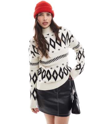 knitted sweater in printed design-Multi