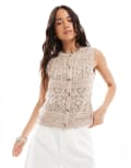 [Threadbare] Threadbare knitted textured button down waistcoat in stone-Neutral 14 STONE