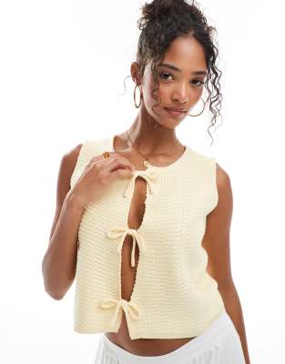 Threadbare Threadbare knitted tie front waistcoat in butter yellow