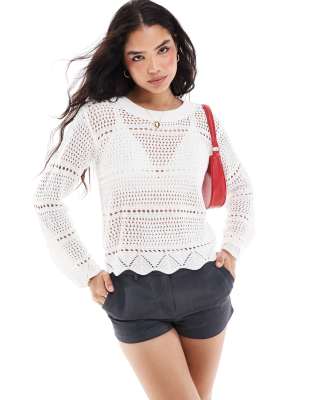 Threadbare knitted top in cream-White