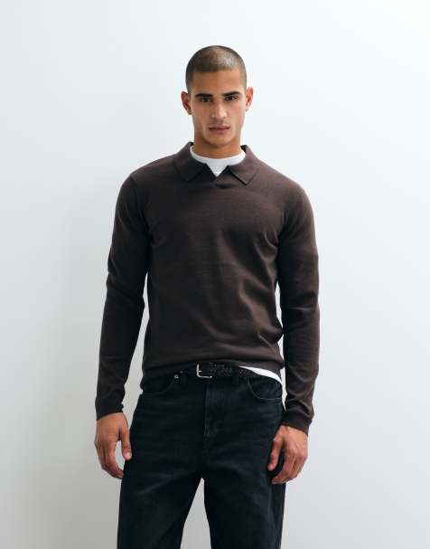 Threadbare knitted trophy neck jumper in chocolate brown - view 1