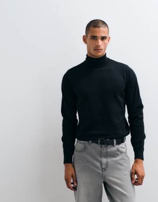 Threadbare Knitted Turtleneck Sweater In Black