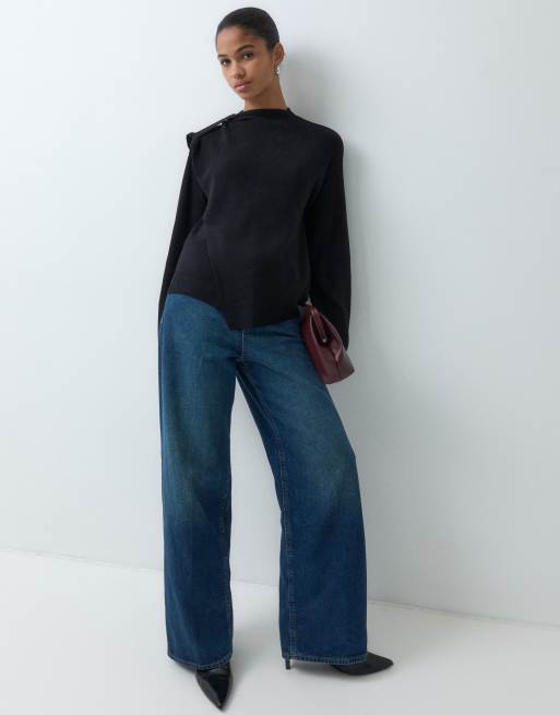 Threadbare knitted wrap over cape long sleeve jumper in black, 2 of 5