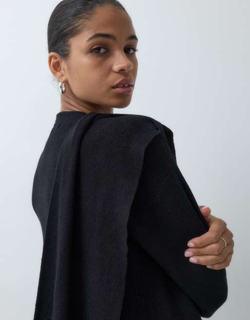 Threadbare knitted wrap over cape long sleeve jumper in black, 4 of 5