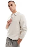 [Threadbare] Threadbare knitted zip polo jumper in ecru marl-Neutral 2XL Ecru