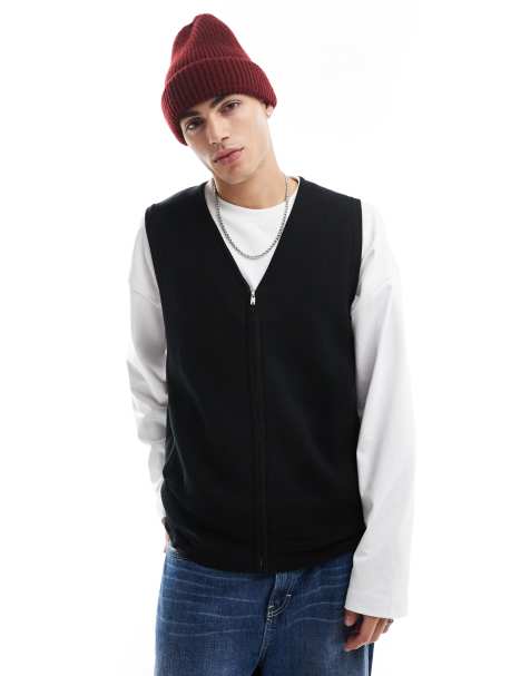 Threadbare knitted zip up gilet in black - view 1