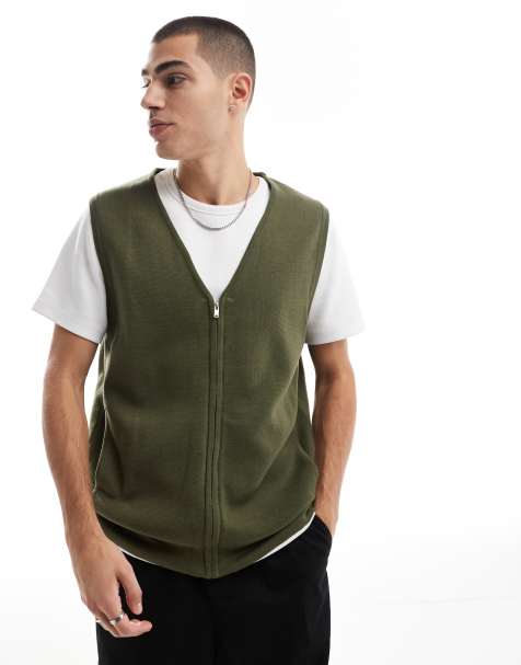 Threadbare knitted zip up vest in khaki - view 1