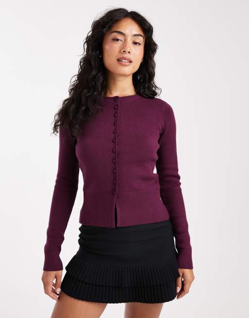 Threadbare – Kompakte Strickjacke in Burgunderrot mit Knopfleiste, 3 von 4