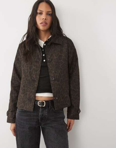 Threadbare kort trenchcoat i leopardmønster - view 1