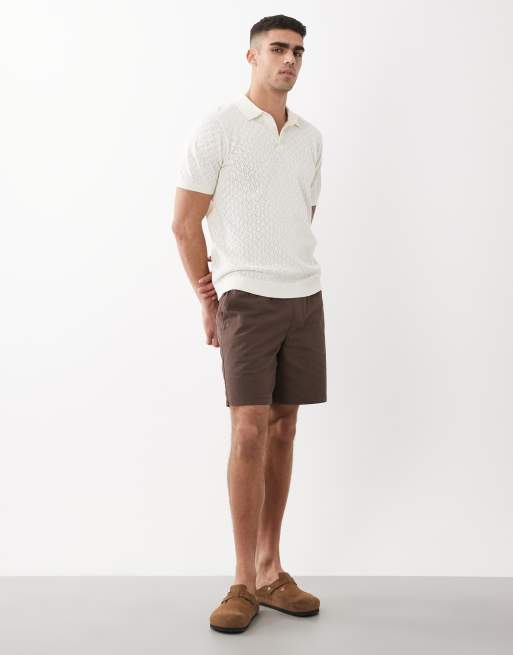 Threadbare – Koszulka polo z krótkimi rękawami z ażurowej dzianiny w kolorze ecru, 2 z 5