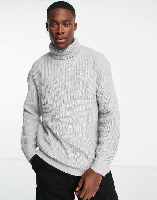 Threadbare - Kraftig oversized rullekravebluse i sølvgrå