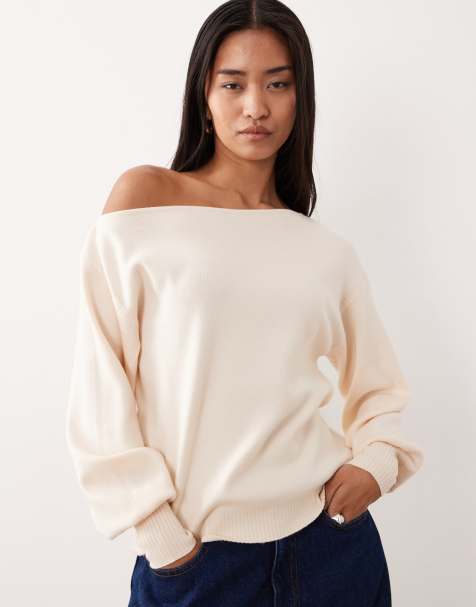 Threadbare – Krämvit, slouchy sweatshirt med bara axlar - view 1