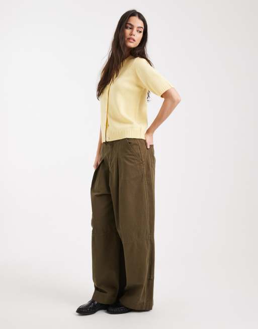 Threadbare – Kurzärmlige Strickjacke in Zitronengelb mit Rundhalsausschnitt, 2 von 4