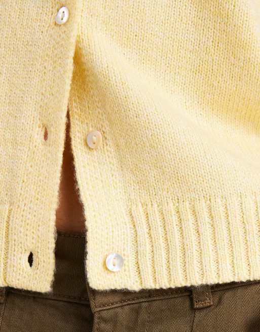 Threadbare – Kurzärmlige Strickjacke in Zitronengelb mit Rundhalsausschnitt, 4 von 4