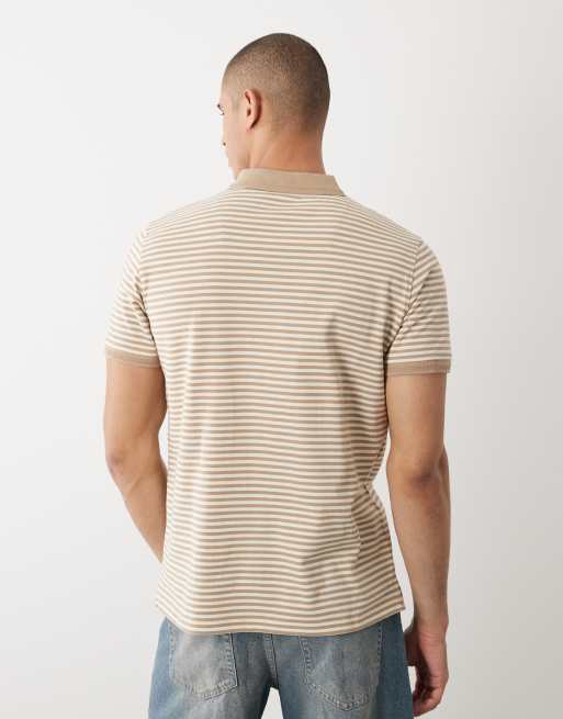Threadbare – Kurzärmliges, gestreiftes Strickoberteil in Steinbeige und Ecru mit Polokragen, 5 von 5