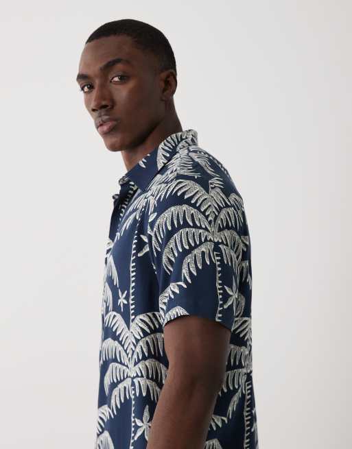 Threadbare – Kurzärmliges Hemd in Marineblau mit Palmenmuster, 4 von 5