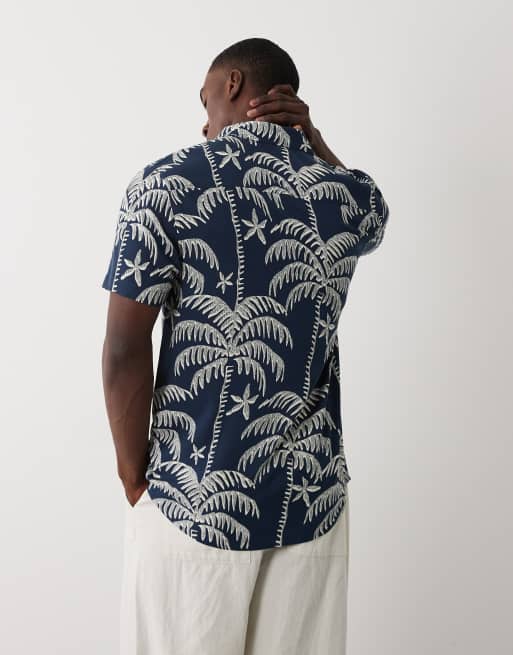 Threadbare – Kurzärmliges Hemd in Marineblau mit Palmenmuster, 5 von 5