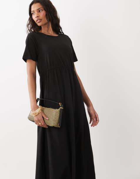 Threadbare – Kurzärmliges Jersey-Midikleid in Schwarz - view 1