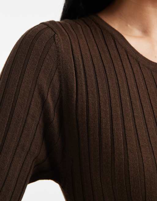 Threadbare – Kurzärmliges Maxi-Strickkleid in Schokobraun, 4 von 4