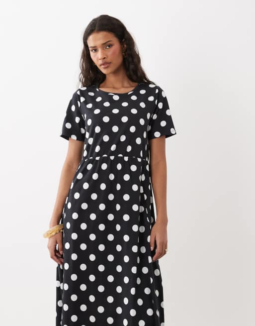 Threadbare – Kurzärmliges Midikleid aus Jersey in Schwarz mit weißen Polka-Dots, 4 von 4