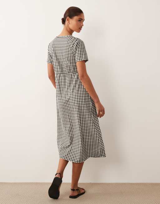 Threadbare – Kurzärmliges Midikleid aus Jersey mit schwarz-weißem Vichy-Karomuster, 4 von 4
