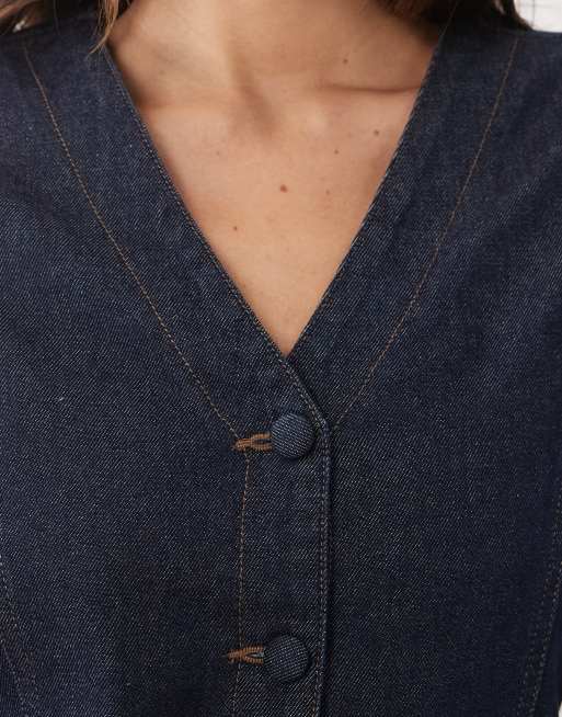 Threadbare – Kurzärmliges Mini-Jeanskleid in Indigoblau mit durchgehender Knopfleiste, 4 von 4