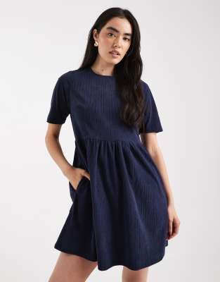 Threadbare - Kurzärmliges Minikleid aus Baumwoll-Cord in Marineblau