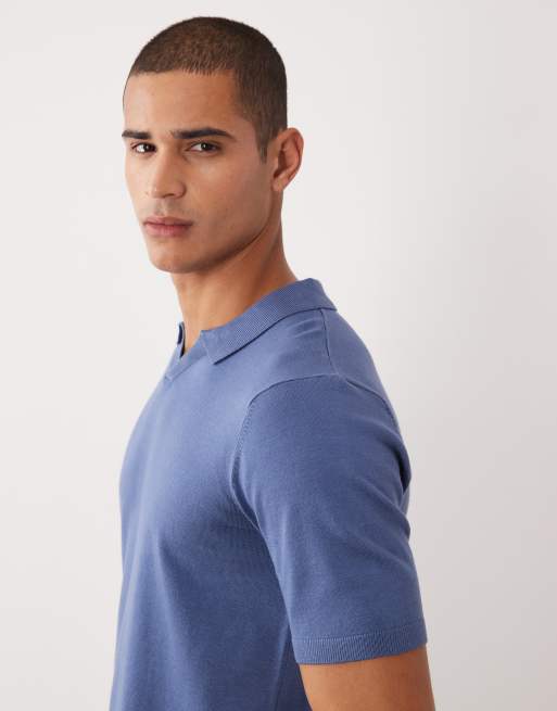 Threadbare – Kurzärmliges Polohemd aus Strick in Blau, 3 von 5