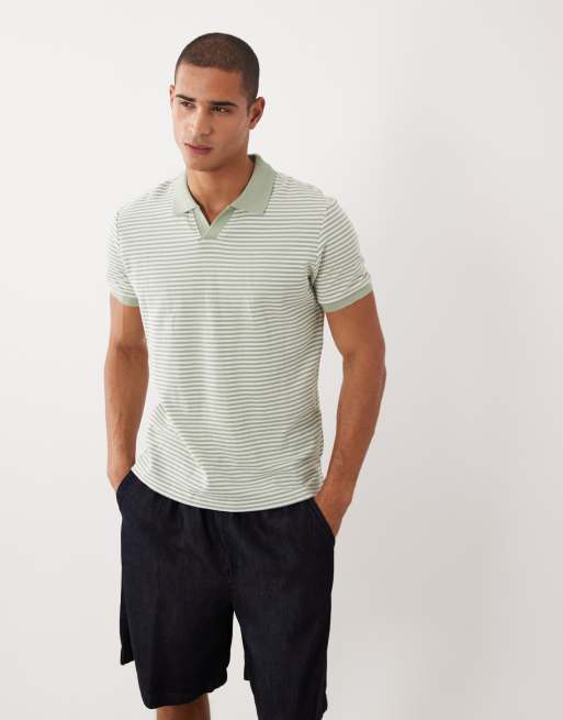 Threadbare – Kurzärmliges Polohemd aus Strick mit Streifen in Salbeigrün und Weiß, 2 von 5
