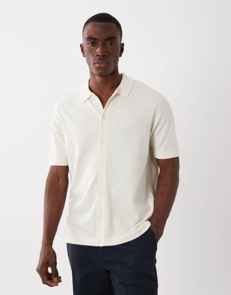 Threadbare – Kurzärmliges Relaxed-Fit-Strickhemd in Ecru - view 1