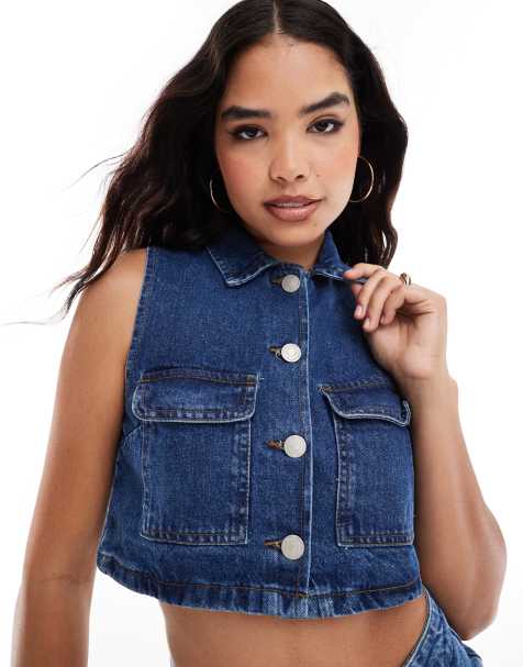 Threadbare – Kurze Jeansweste in mittelblauer Waschung - view 1
