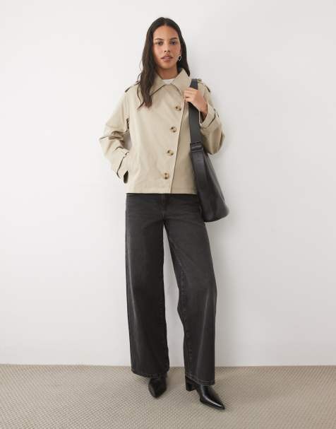 Threadbare – Kurzer Trenchcoat in Steinbeige mit asymmetrischem Detail - view 1