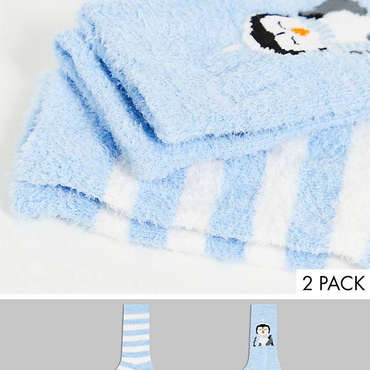 Threadbare – Kuschelige Socken in Blau mit Pinguin-Motiv im 2er-Pack | ASOS