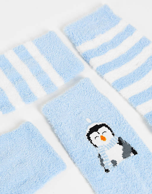 Threadbare – Kuschelige Socken in Blau mit Pinguin-Motiv im 2er-Pack | ASOS